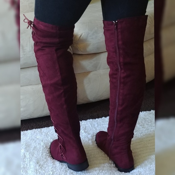 RESTOCKED Boots over knee lace side Up color Wine - Picture 5 of 8